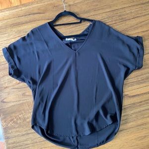 Black V- Neck Short Sleeve Blouse
